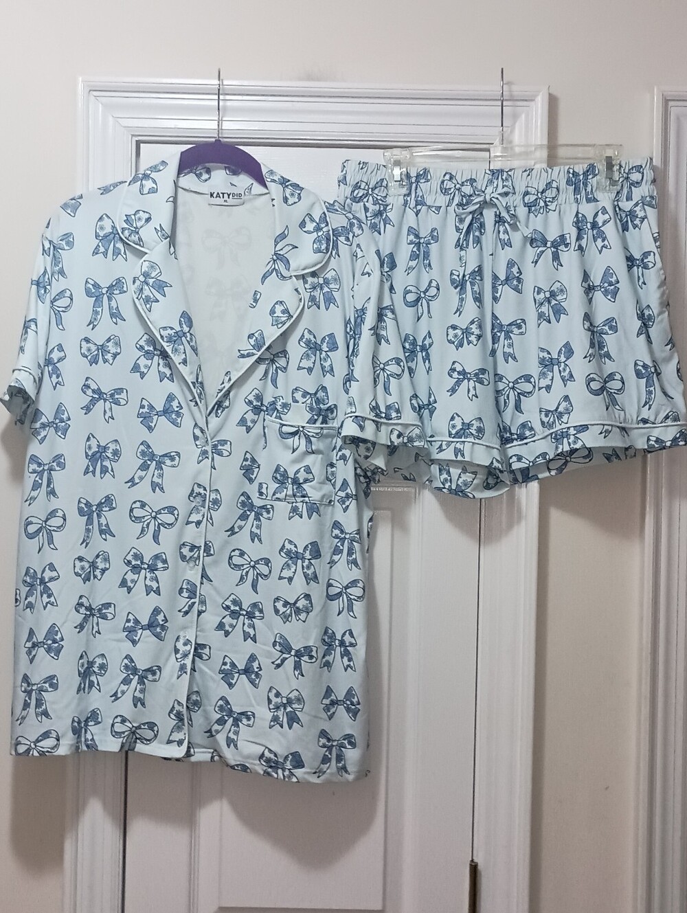 Katydid Blue Floral Toile Coquette Bow Lounge Pajama Short Set XL